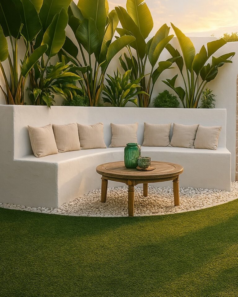 Banquette et douche extérieure en béton ciré
