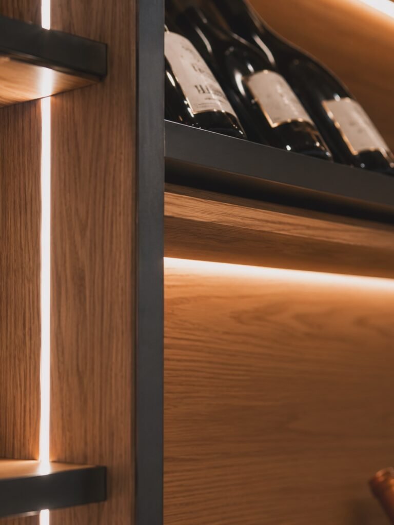 Cave à vin vitrée en chêne avec éclairage intégré — photo 2