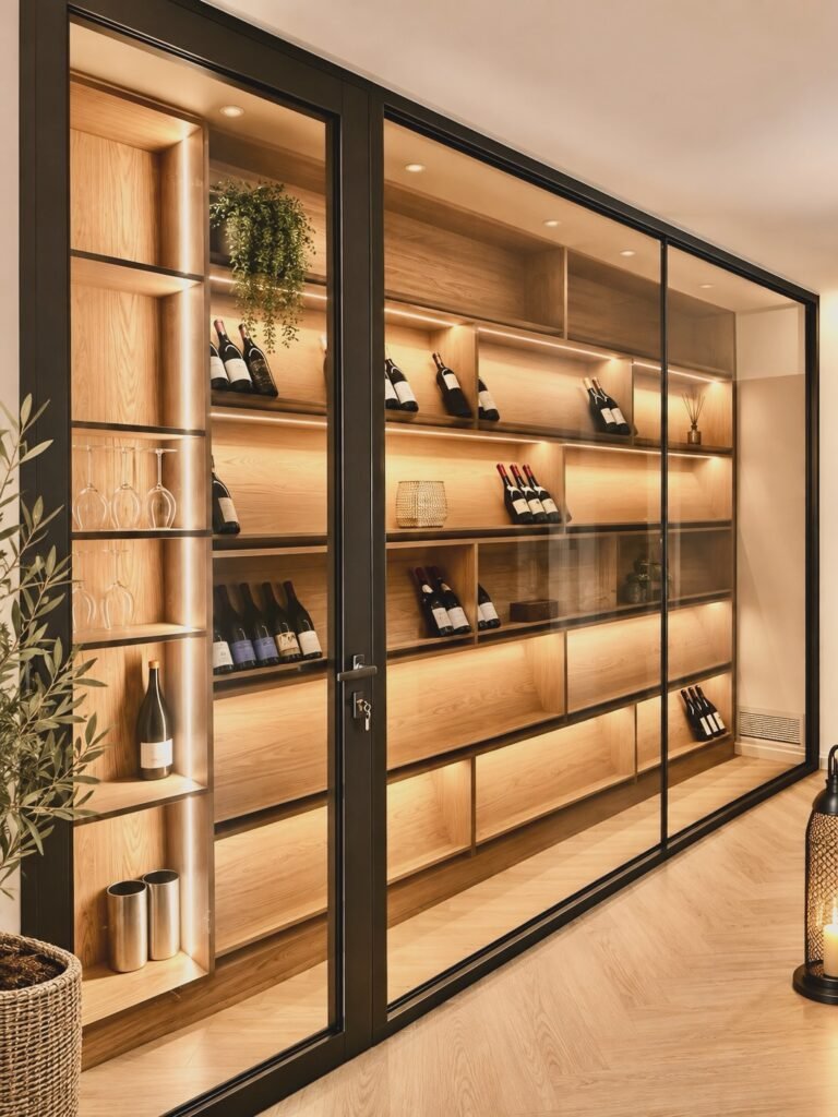 Cave à vin vitrée en chêne avec éclairage intégré — photo 4