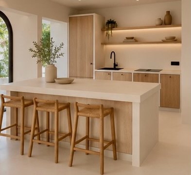 Cuisine avec îlot en béton ciré et façades en chêne — photo 5