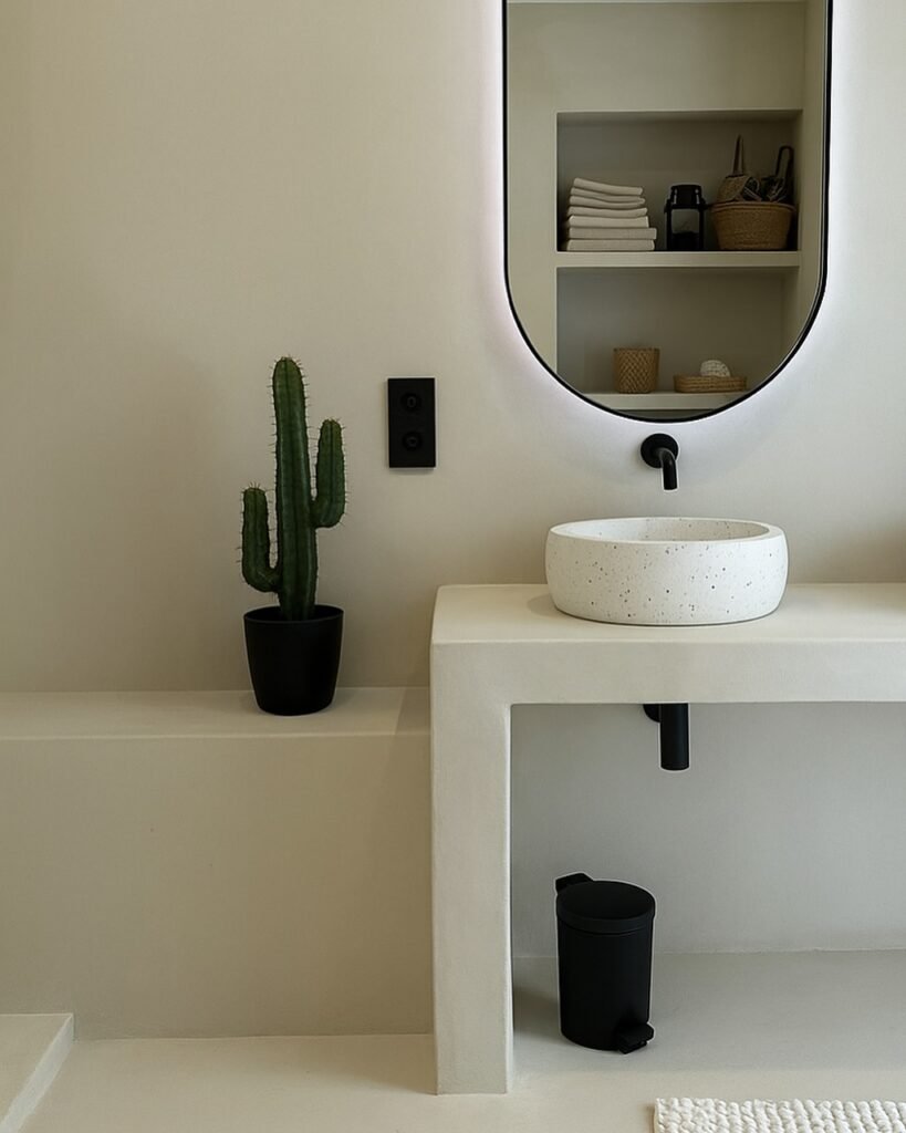 Salle de bain en béton ciré avec vasques en terrazzo — photo 7